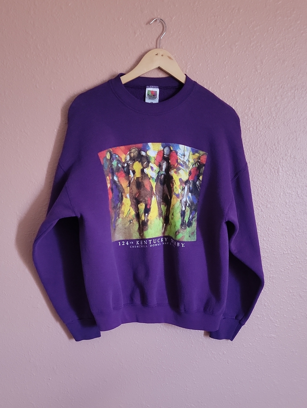 Kentucky Derby Horse Crewneck Fruit of the Loom Purple Sweatshirt Racing Vintage
